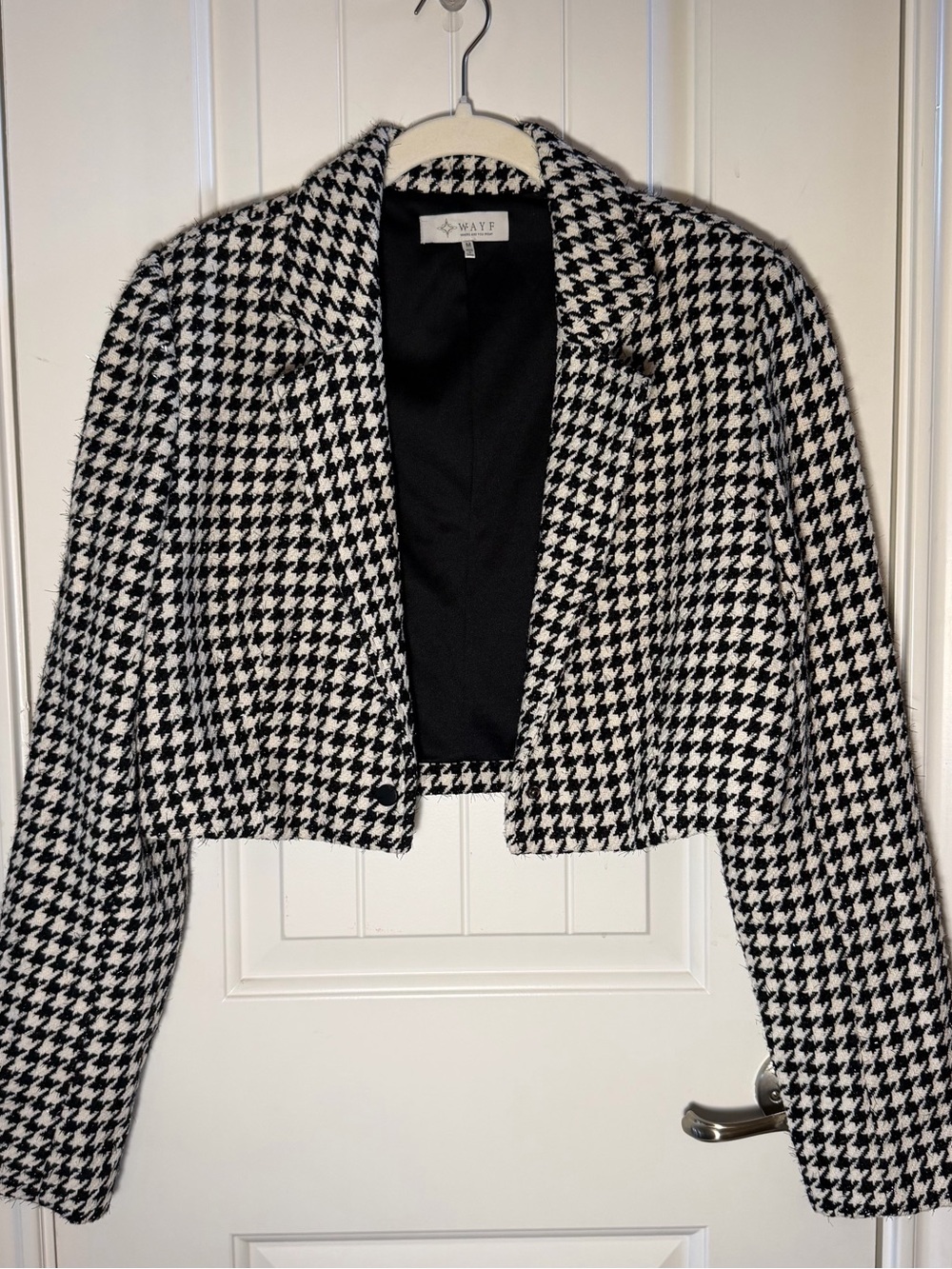 WAYF Black & White Houndstooth Cropped Blazer Jacket Women’s Medium